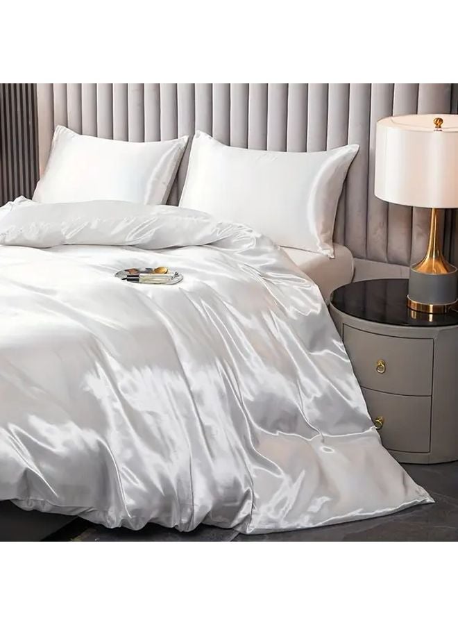 White Satin Duvet Cover Set 3 Piece 53x79 Inches Cool Skin Friendly All Seasons - Image 2